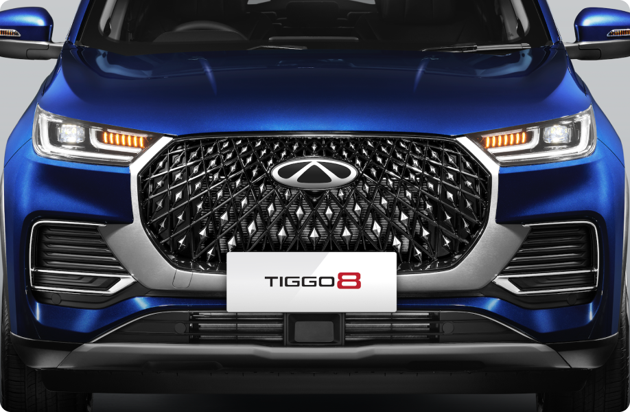 Chery Tiggo 8 Tampak Depan Galaxy dengan Grill Depan Matrix Diamond